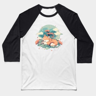 Cherry Blossom Dreams - Sleeping Shiba Inu Baseball T-Shirt